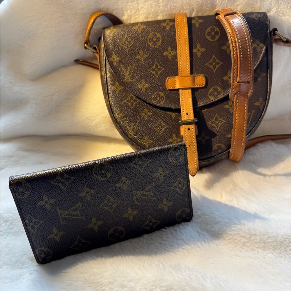 Louis Vuitton Monogram Crossbody Bag and Wallet Set